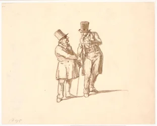 Deux messieurs en hauts-de-forme discutent ensemble