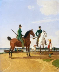 Chasseur et seigneur à la rivière Isar avec vue sur Munich, 1823