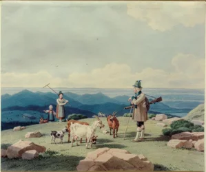 Chasseur avec une bergère et un enfant sur le Hirschberg