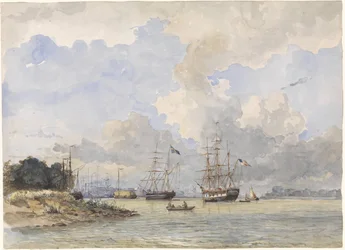 Maas devant Rotterdam, avec un navire américain et suédois