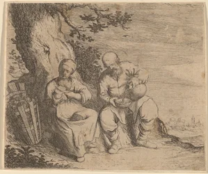 Couple de paysans assis sous un arbre, vers 1630-1660