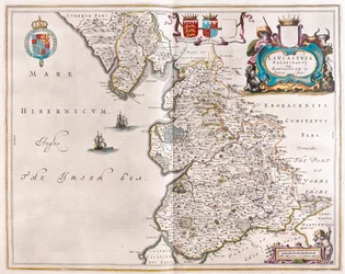Lancaster et lancastshire, dans "Theatrum Orbis Terrarum, sive Atlas Novus" de Willem Blaeu, Amsterdam