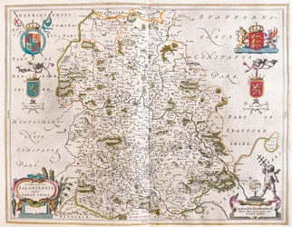 Shropshire, dans "Theatrum Orbis Terrarum, sive Atlas Novus" de Willem Blaeu, Amsterdam