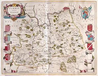 Surrey, dans "Theatrum Orbis Terrarum, sive Atlas Novus" de Willem Blaeu, Amsterdam