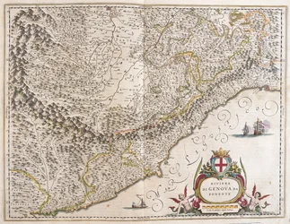 Riviera occidentale de la Ligurie, Italie, dans "Theatrum Orbis Terrarum, sive Atlas Novus" de Willem Blaeu, Amsterdam