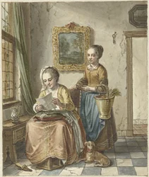 Femme assise avec une servante, lisant une lettre