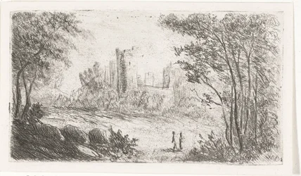 Paysage avec ruine de château et deux figures