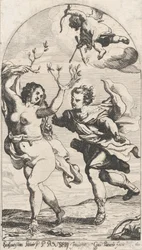 Daphné fuyant Apollon, avec Cupidon au-dessus
