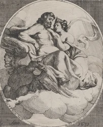 Jupiter et Junon assis sur des nuages, avec un aigle tenant des éclairs en bas à gauche
