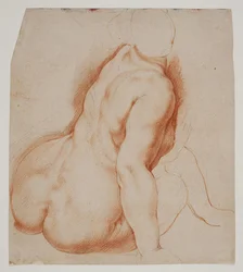 Nymphes et satyres cueillant des fruits. Nymphe assise au premier plan