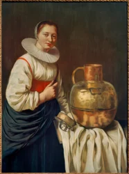 Une femme avec une cruche en cuivre