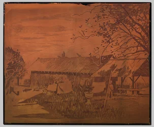Gambar, long bâtiment annexe, linge séchant au premier plan