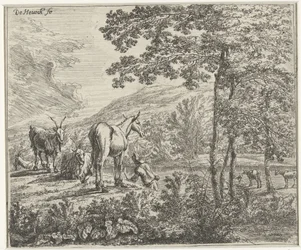 Paysage avec une mule et des chèvres