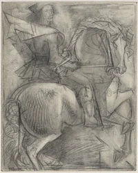 Homme sur un cheval cabré