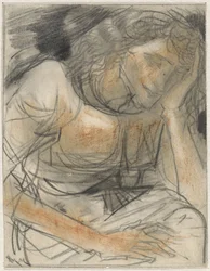 Femme avec main sous la tête