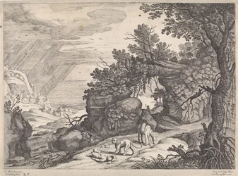 Paysage avec un homme de Dieu mort, un lion et un âne (Paysages italiens)