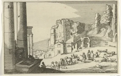 Bétail parmi des ruines romaines