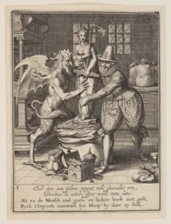 Un homme et le diable remplissent un sac d