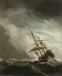 Un navire en haute mer pris dans une bourrasque, connu sous le nom de La rafale, 1680