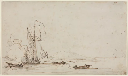 Yacht recevant un salut, vers 1700