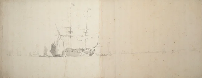 Un navire hollandais au mouillage au large, vers 1666 (graphite)