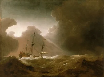 Un navire hollandais fuyant devant une tempête, c.1690