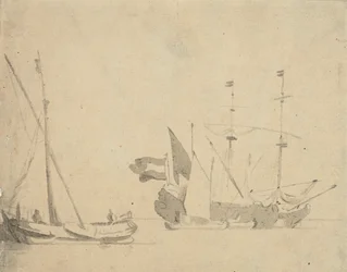 Un boeier à un quai et un navire néerlandais au mouillage, c.1665