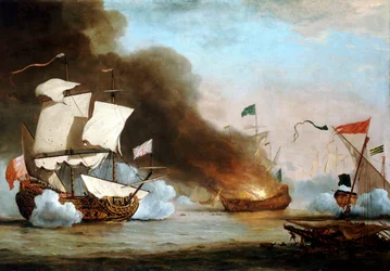 Un navire anglais en action avec des corsaires barbaresques, vers 1680, vers 1685