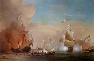 Pirates attaquant un navire de la marine britannique, XVIIe siècle