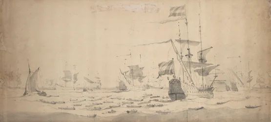 Flotte hollandaise en attente dans une brise : un conseil de guerre, vers 1665