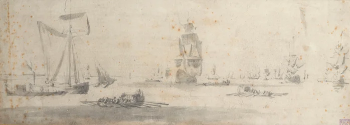 Une galiote par vent léger et plusieurs barges, vers 1681