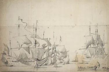 Navires de combat néerlandais séchant les voiles, vers 1658