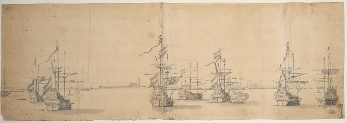 Navires hollandais au mouillage au large d