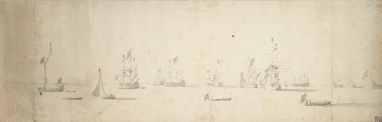 Navires hollandais au mouillage au large des côtes, vers 1664