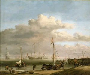 La côte néerlandaise vers Marsdiep et Den Helder, avec des bateaux de pêche