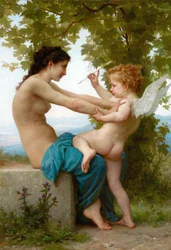French: Jeune fille se défendant contre Éros A Young Girl Defending Herself Against Eros