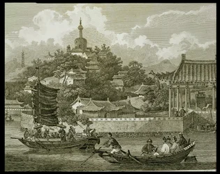 Vue des jardins du palais impérial, Pékin, (détail), gravé par Samuel Smith, pub. par G. Nicol, 1796