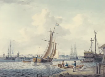 Vue de Greenwich et Deptford montrant le Royal Naval College et le Royal Dockyard, 1789