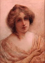 Dame avec un Éventail en Robe Rose
