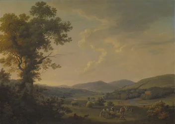Paysage avec faneurs et vue lointaine d