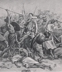 La place à Abu-Klea, 17 janvier 1885, illustration de British Battles on Land and Sea, 1915