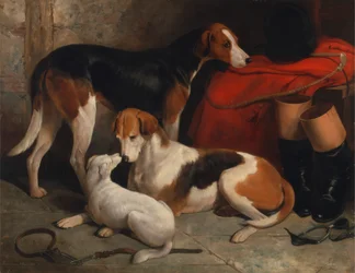 Un couple de foxhounds avec un terrier, propriété de Lord Henry Bentinck