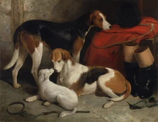 Un couple de foxhounds de Lord Henry Bentinck avec un terrier, c.1845