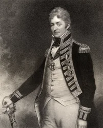Sir Thomas Troubridge, 1er baronnet, gravé par W. Holl, tiré de «National Portrait Gallery, volume IV», publié vers 1835