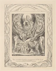 Livre de Job, Planche 5, Satan sortant de la Présence du Seigneur et la Charité de Job
