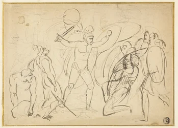 Combat classique (recto); Esquisse de nu masculin (verso)