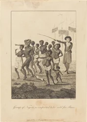 Groupe de personnes noires, importées pour être vendues comme esclaves, 1793.