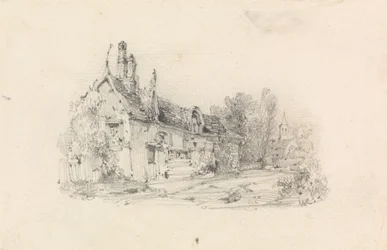 Ferme avec église au loin