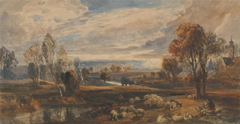 Paysage avec moutons