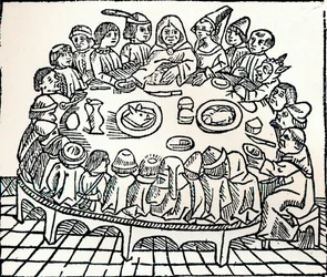 Les Pèlerins de Canterbury prenant un repas partagé, 1485